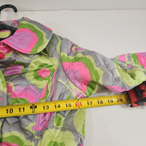 Vintage Neon Poppy Quilted Floral Womens Pea Coat Handmade - Picture 8 of 12